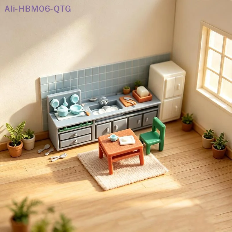 *Miniature Kitchen Living Room Furniture Ornament Dollhouse Mini Sink Cabinet Table Chair Model Dollhouse Scene Layout Props
