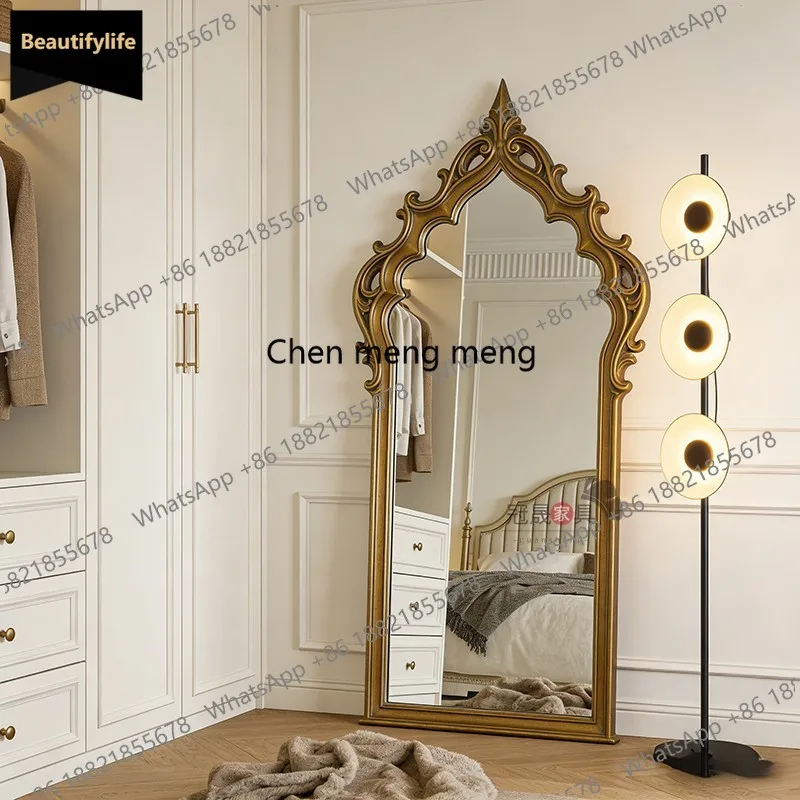 

European retro carved full-body mirror villa classical floor fitting mirror American special-shaped cloakroom
