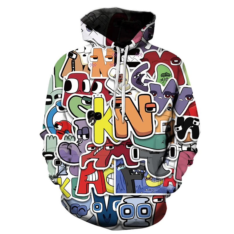 كنزة بغطاء رأس بطباعة ثلاثية الأبعاد للأطفال ، كنزة صوفية بحروف كرتونية ، بدلة رياضية للأولاد ، كنزة رياضية هاراجاكو ، ملابس أنيمي للبنات ، هودي ، أبجدية مضحكة ، قمم #5