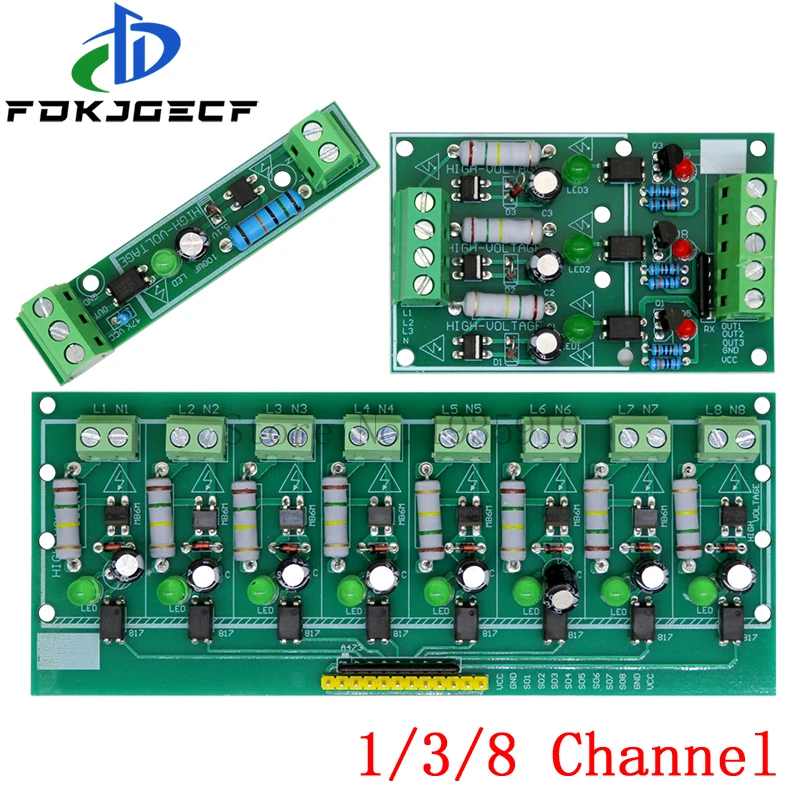 1 3 8 Bit AC 220V Optocoupler Isolation Module Voltage Detect Board Adaptive 3-5V For PLC Isolamento Fotoaccoppiatore Module