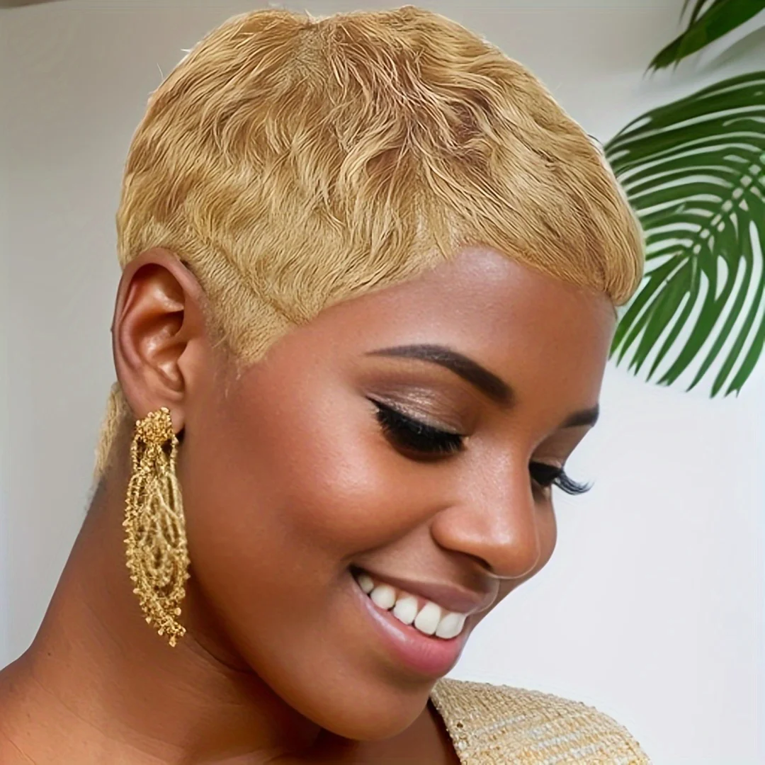 pixie cut short straight layered natural black/99j/30color 4inch 150% density remy hair wig machine made human hair wig