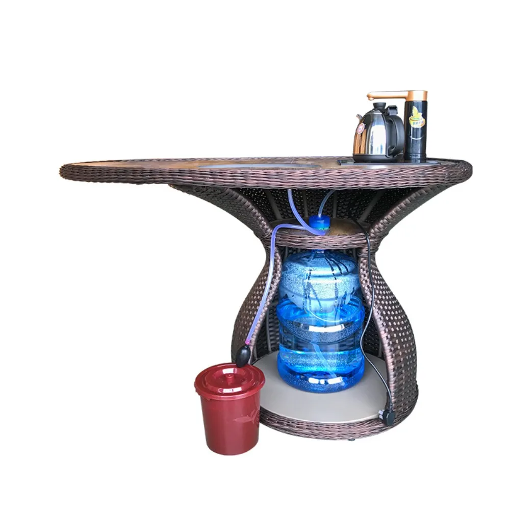 

Balcony small rattan chair tea table and chair combination simple leisure new Chinese kung fu coffee table tea table small apart