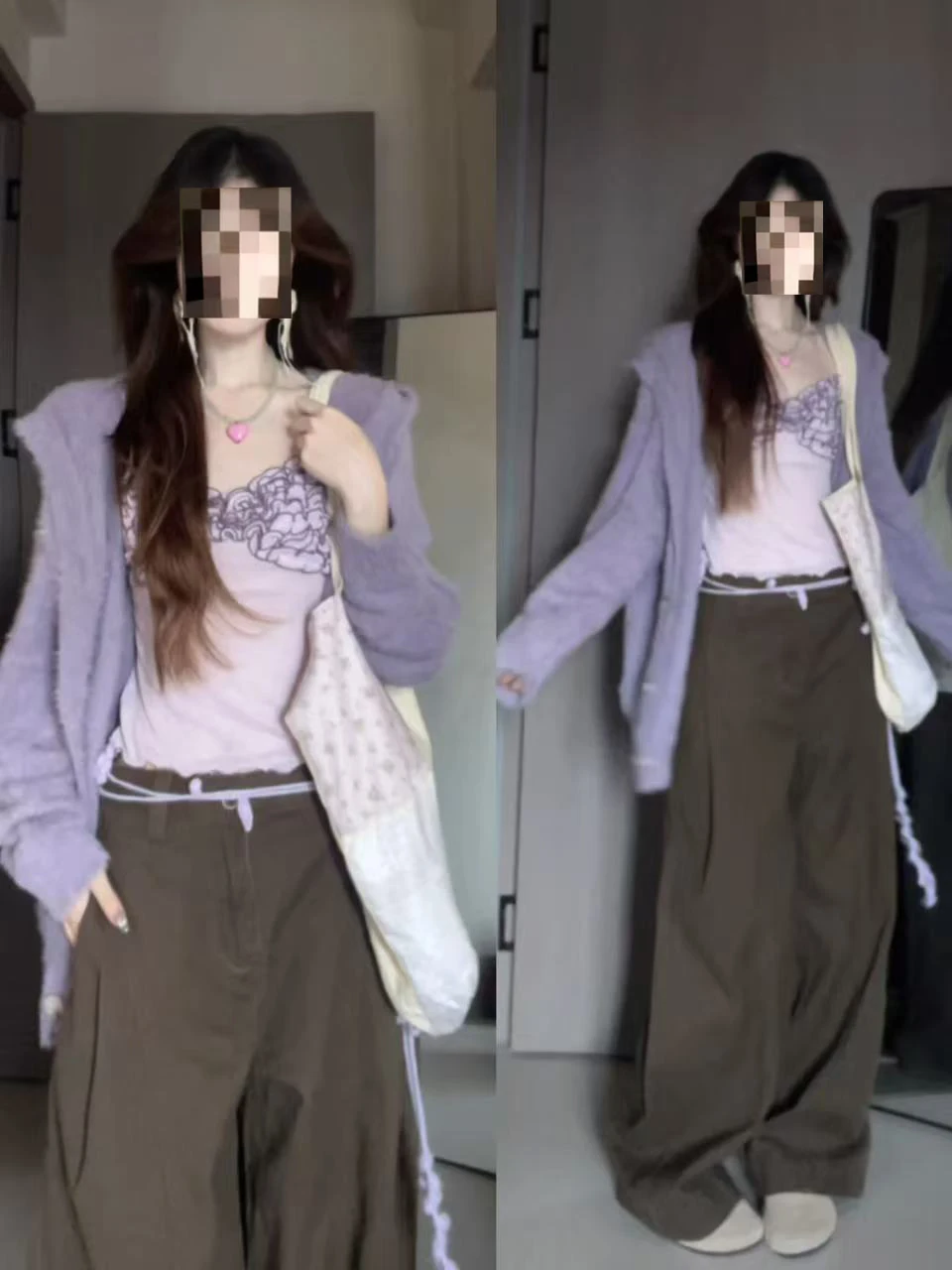 

Loose Korean Sle Purple Hooded Knit Sweater Coat Women's Autumn Winter New Small Size Beautiful Open Cardigan