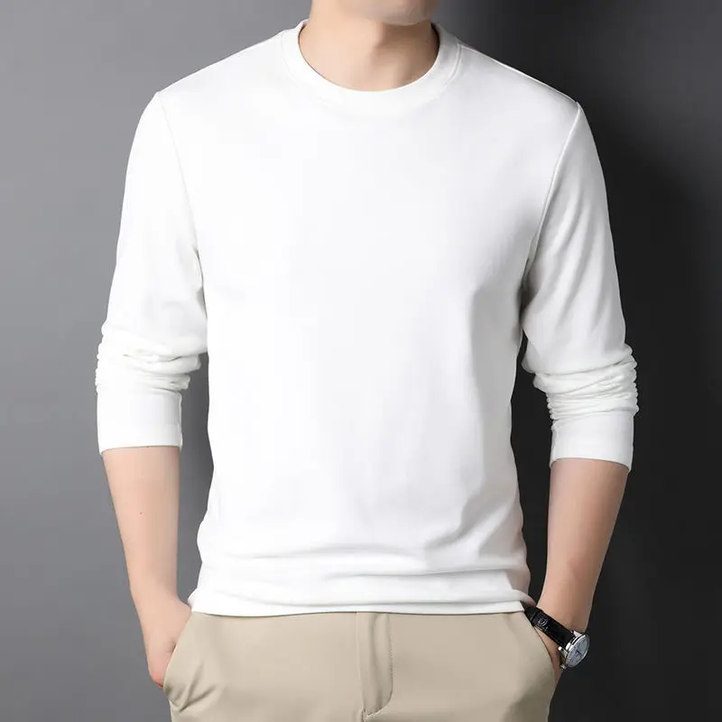 Simplicity Solid Color Men\'s T Shirt Casual O-neck Long Sleeve T-shirt Autumn Comfortable Pullover Fashion Cotton Loose Men Tops