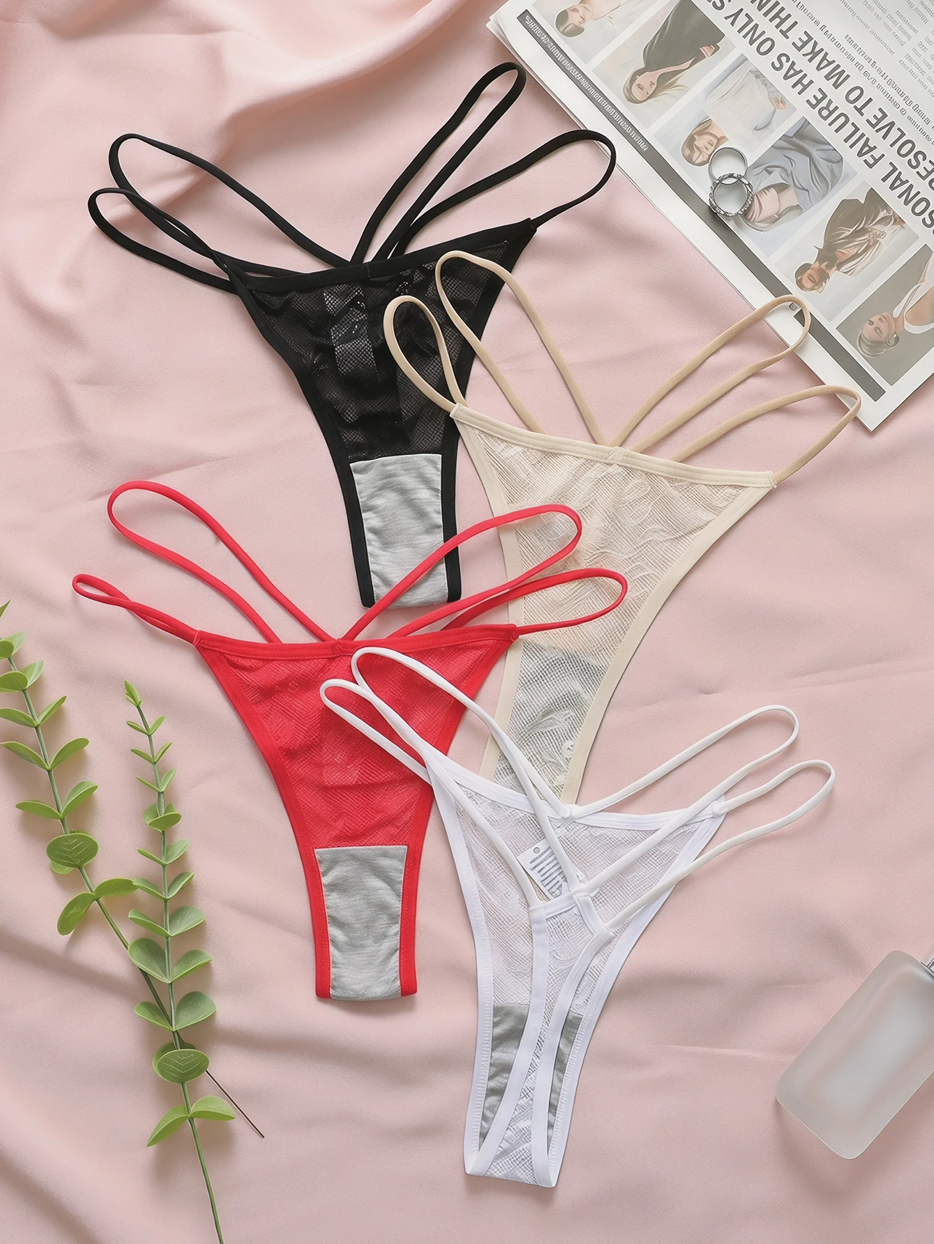 Women Lace Sexy G-string Criss-cross Strap Delicate Lace Multi-strap Sheer Low Rise Elegant Comfortable 4 Colors Thong C964