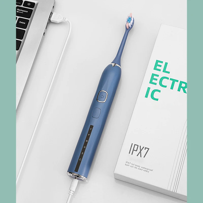 Cepillo de dientes eléctrico sónico con caja de viaje para adultos, recargable por USB, cabezales con temporizador inteligente, 5 modos