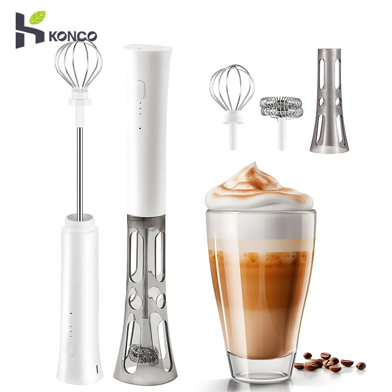 

Hands-Free Milk Frother Vertical Electic Egg Beater,USB Rechargeable Coffee Foamer Drink Mixer with 2 Heads for Cappuccino