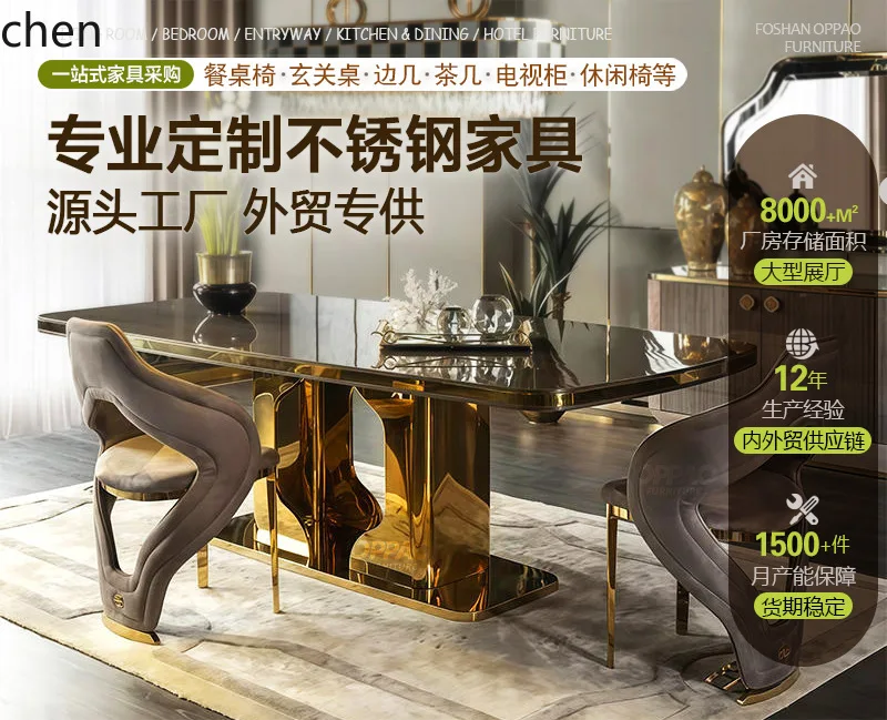 YFY Light Luxury Dining Table and Chair Set Round Table  Steel  Simple Rock Plate Home  Dining Table with  Plate Round Shape