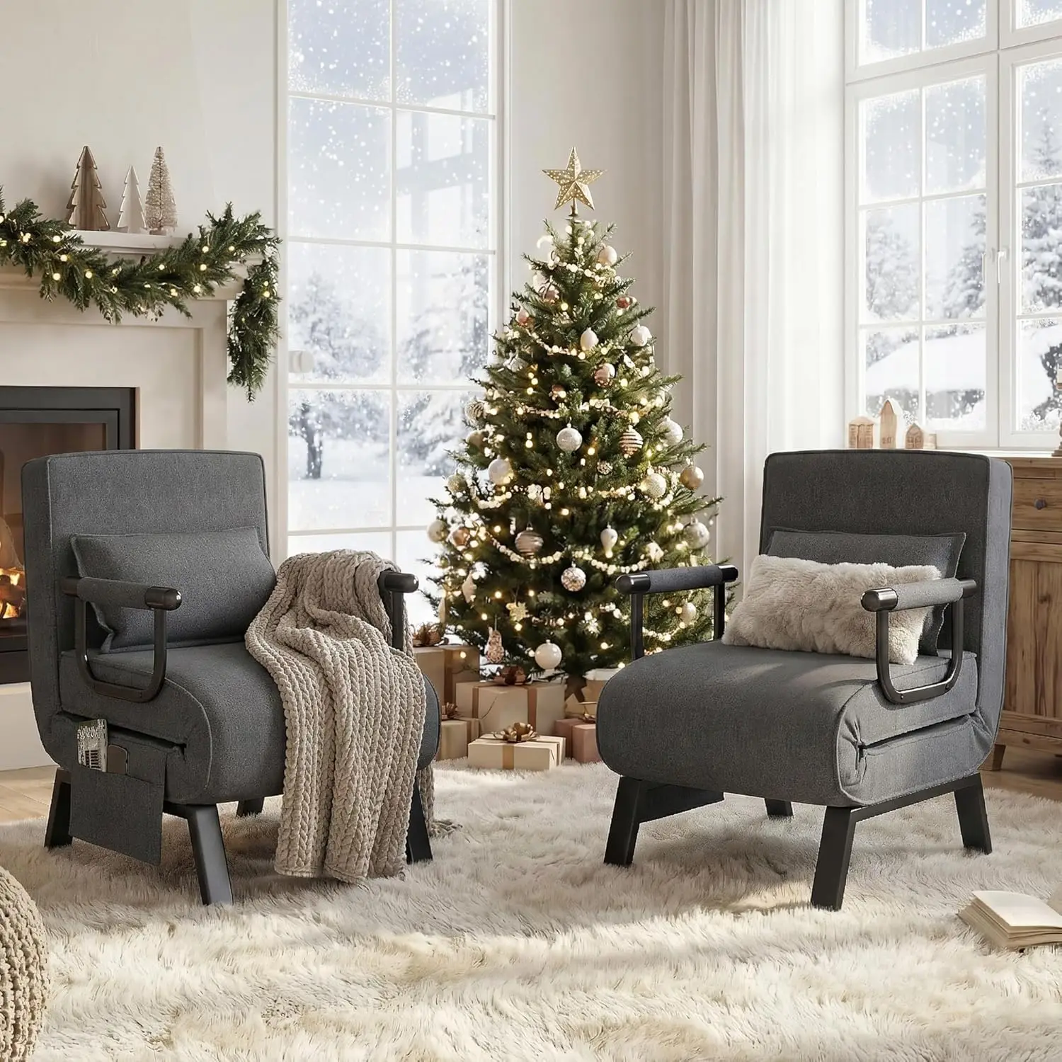 Sleep Chair Set of 2 Sleeper Chair Dark Grey, Customized