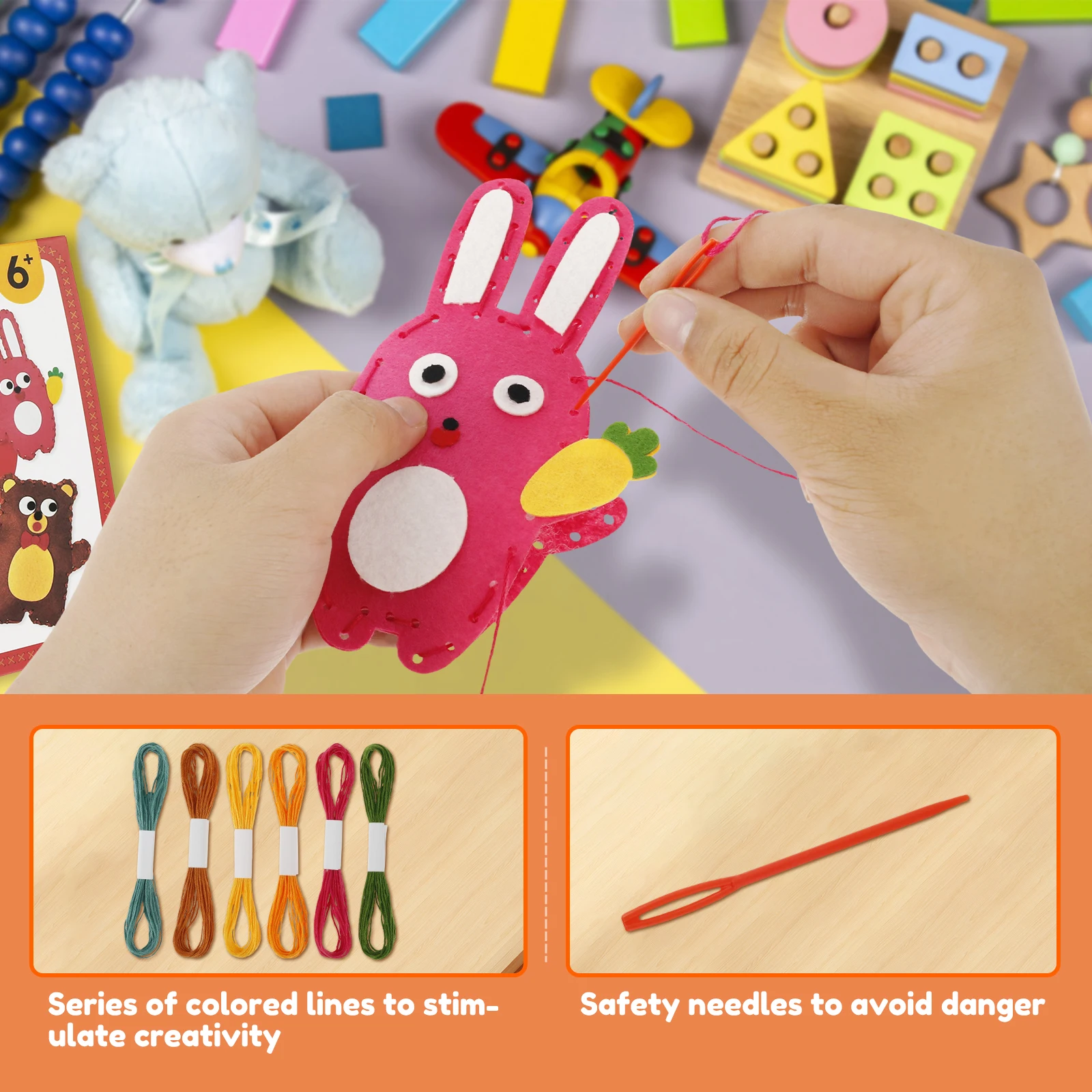 Kit De Costura Para Niños Con 10 Animales De Fieltro - Aprende A Coser Fácilmente - Regalo Creativo