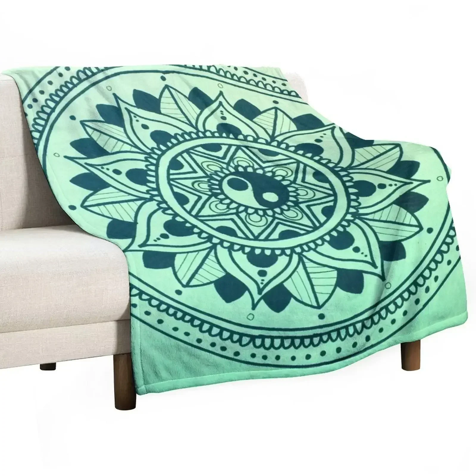 New Green Yin Yang Mandala Throw Blanket Blankets For Sofas Sofa Polar Nap Cute Plaid Warm Blankets