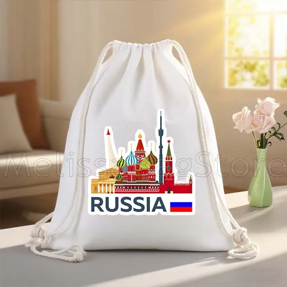 Russia Russian Doll Moscow Matryoshka Russian Gifts Canvas Drawstring Bags Soccer Backpack Gym Sackpack String Bag for Sports