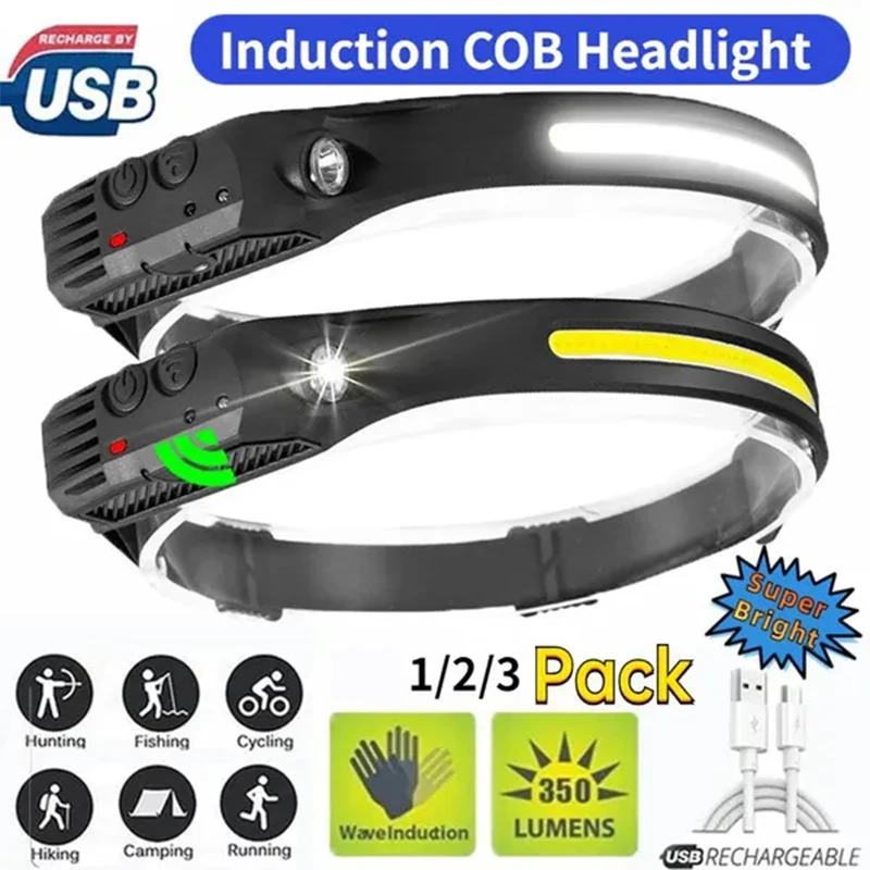 Headlamp Rechargeable USB Super Bright Headlamp Flashlight Waterproof Headlights for Hunting Camping