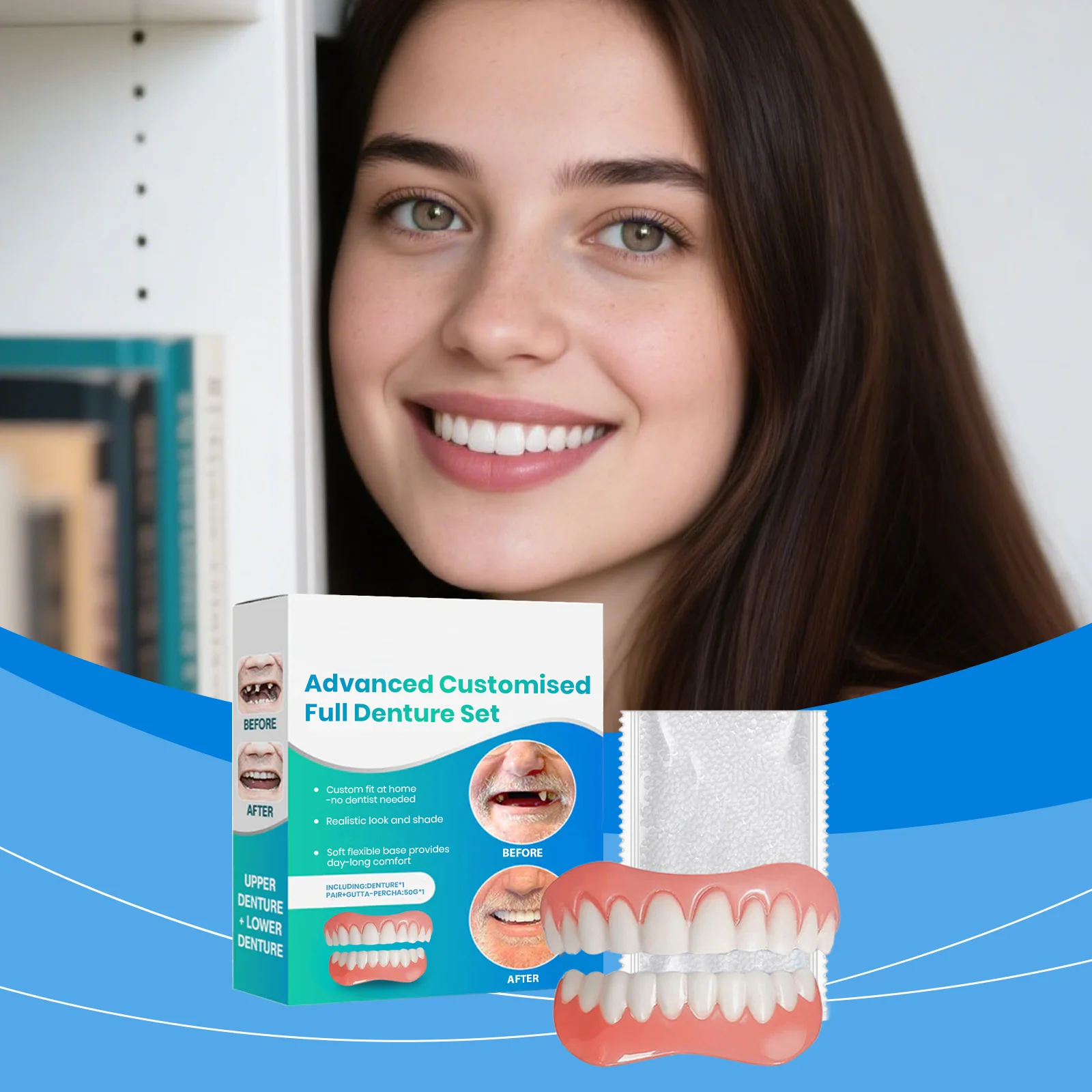 Kit de prothèse dentaire en silicone souple et confortable, pour combler les espaces, blanchir les dents, modification dentaire, ajustement sûr, apparence réaliste et stable