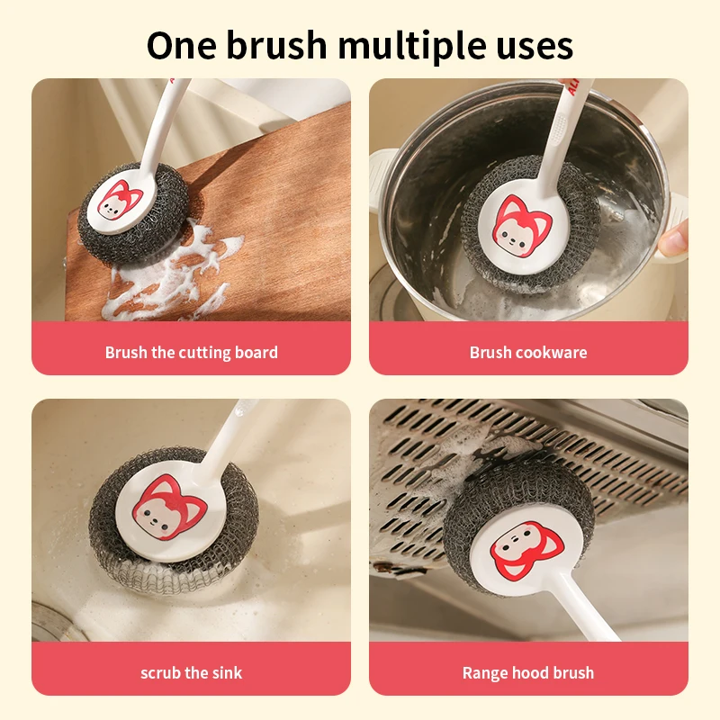 Ali Pot Brush Stainless Steel Long Handle Does Not Hurt Hands Wash Pots And Bowls Brush Kitchen Cleaning Steel Wire Ball Brush