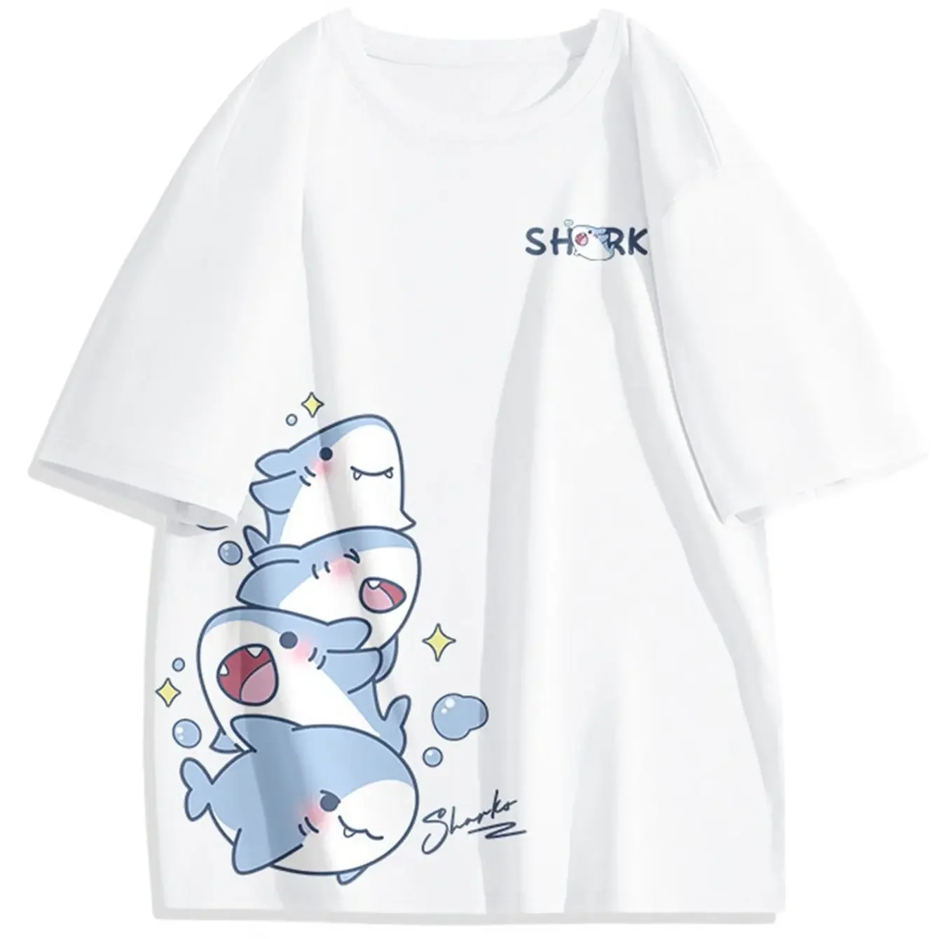 Cute Stacked Shark Men's T-shirt Kawaii Shark Pink Street Couple Top