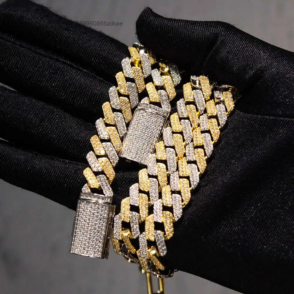 Luxury Hip Hop Rapper Jewelry 18mm Cuban Link Vs Moissanites 4rows Emerald Cut Moissanite Cuban Chain Link Bracelet.