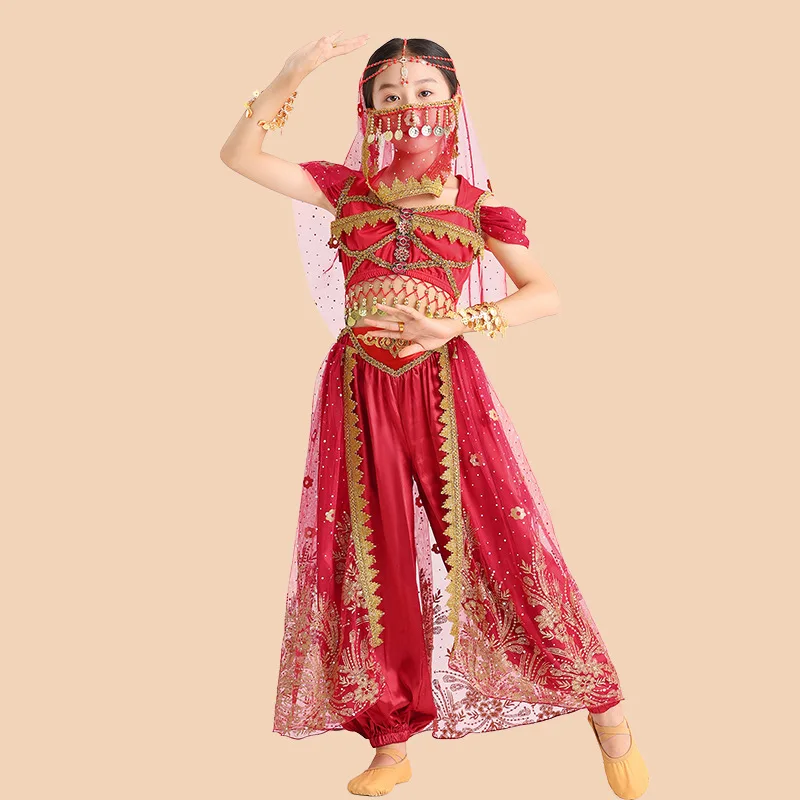 Halloween Indian dance costumes for girls and children Xinjiang ethnic dance table performance costumes Jasmine trousers skirt
