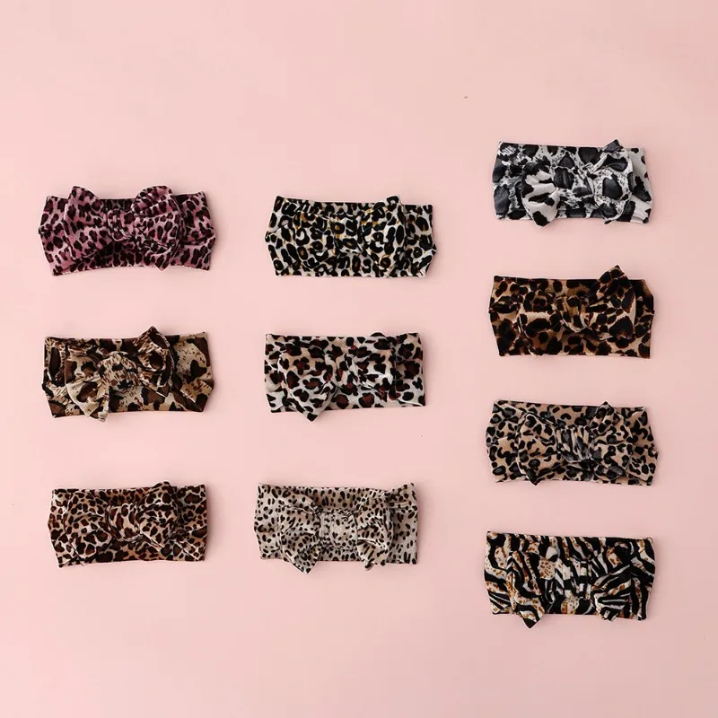 Spring Autumn New Children\'s Hair Accessories Leopard Fabric Printed Baby Headband Velvet Bow Baby Headband Baby Girl