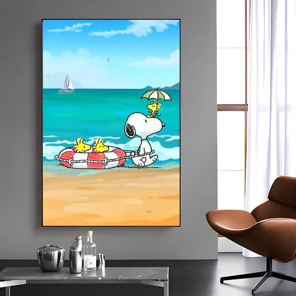 S-S-SnoopyES Summer Vacation Painting Calligraphy Canvas Painting Art For Bathroom, Living Room Home Wall Decor Picture