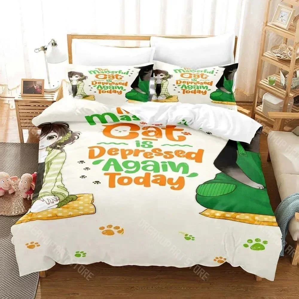 2026 3D Print The Masterful Cat Is Depressed Again Today Bedding Set Cartoon Anime Three-piece Set Adult Kid Bedroom Duvet Cover