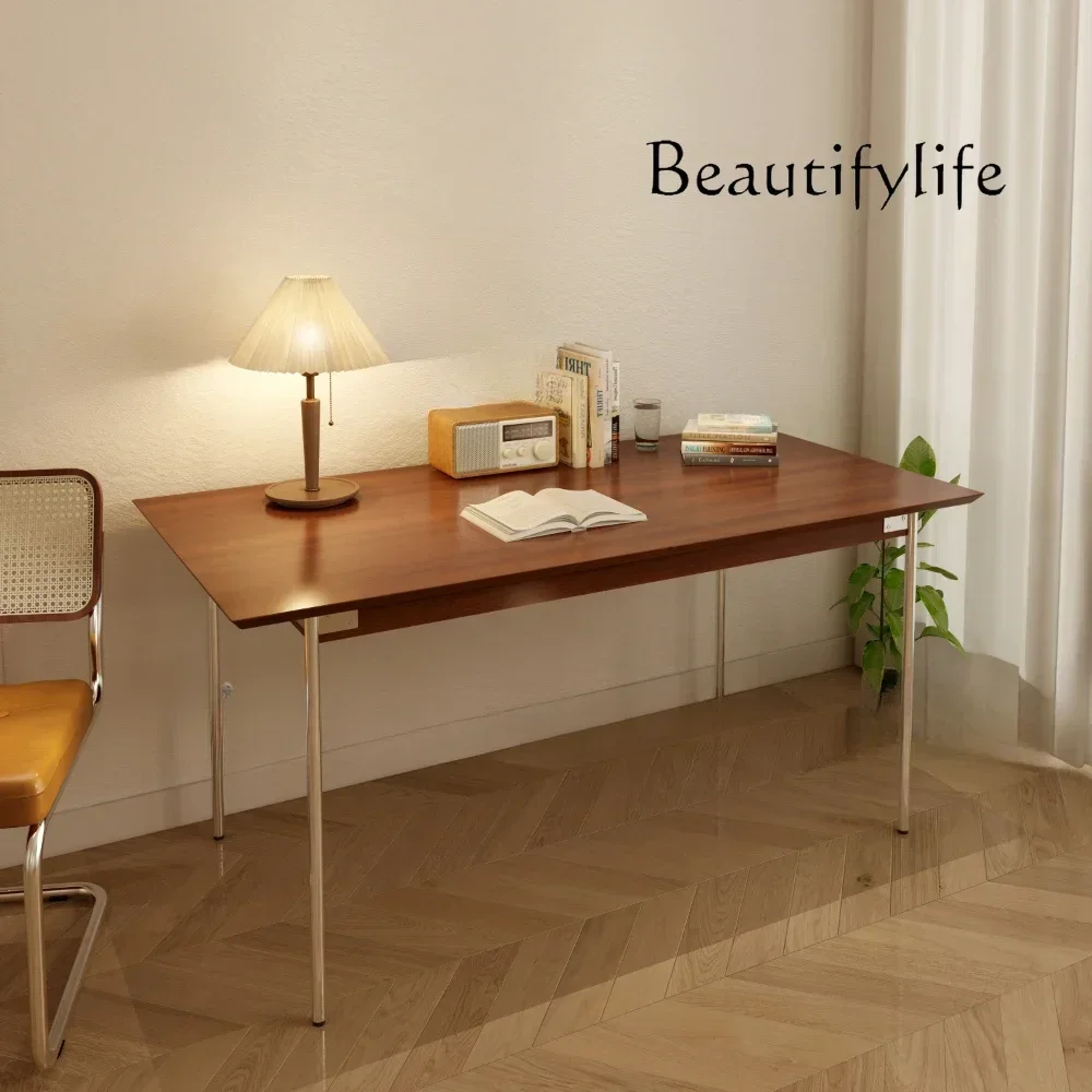 FG26 طاولة طعام من الخشب الصلب على الطراز القديم الاسكندنافي، طاولة مؤتمرات مستطيلة بسيطة #3