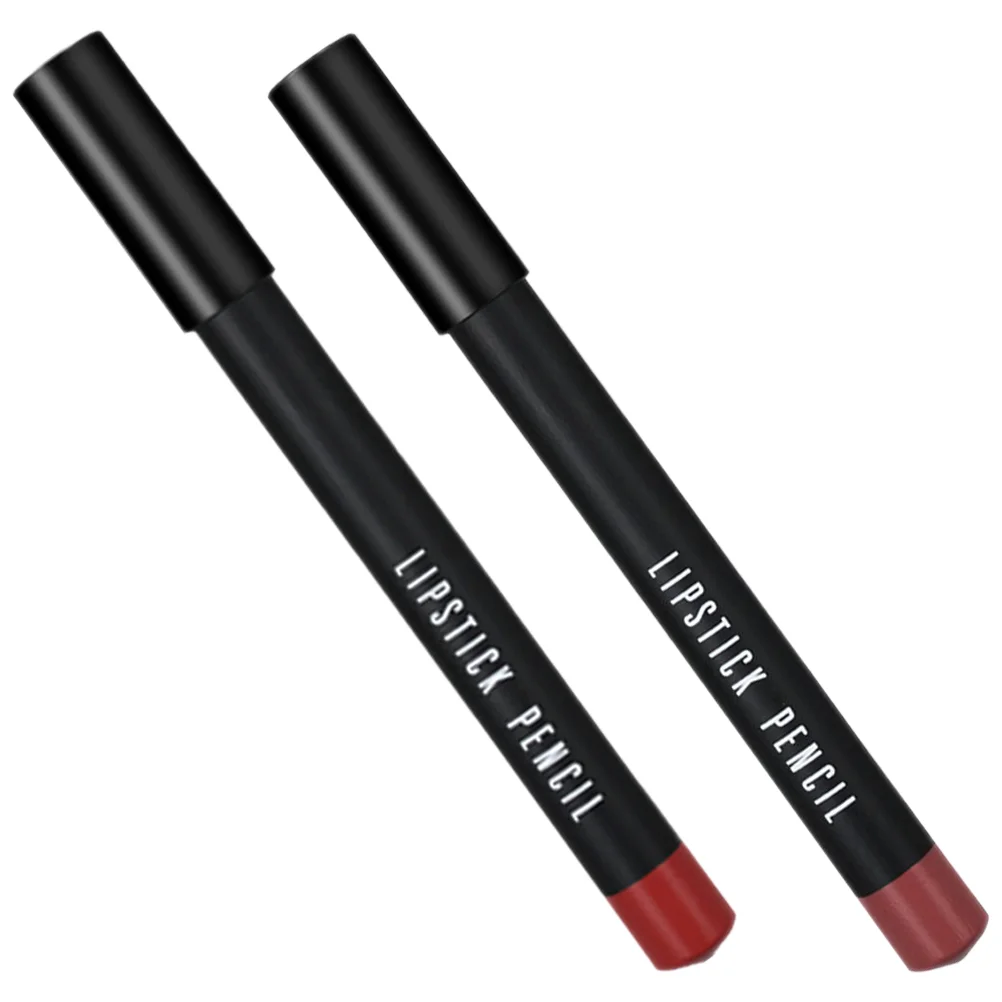 2 ชิ้นฝาปิดกันน้ํา Lip Liner Scry แต่งหน้าลิปสติกดินสอไม้ Matte เครื่องสําอาง