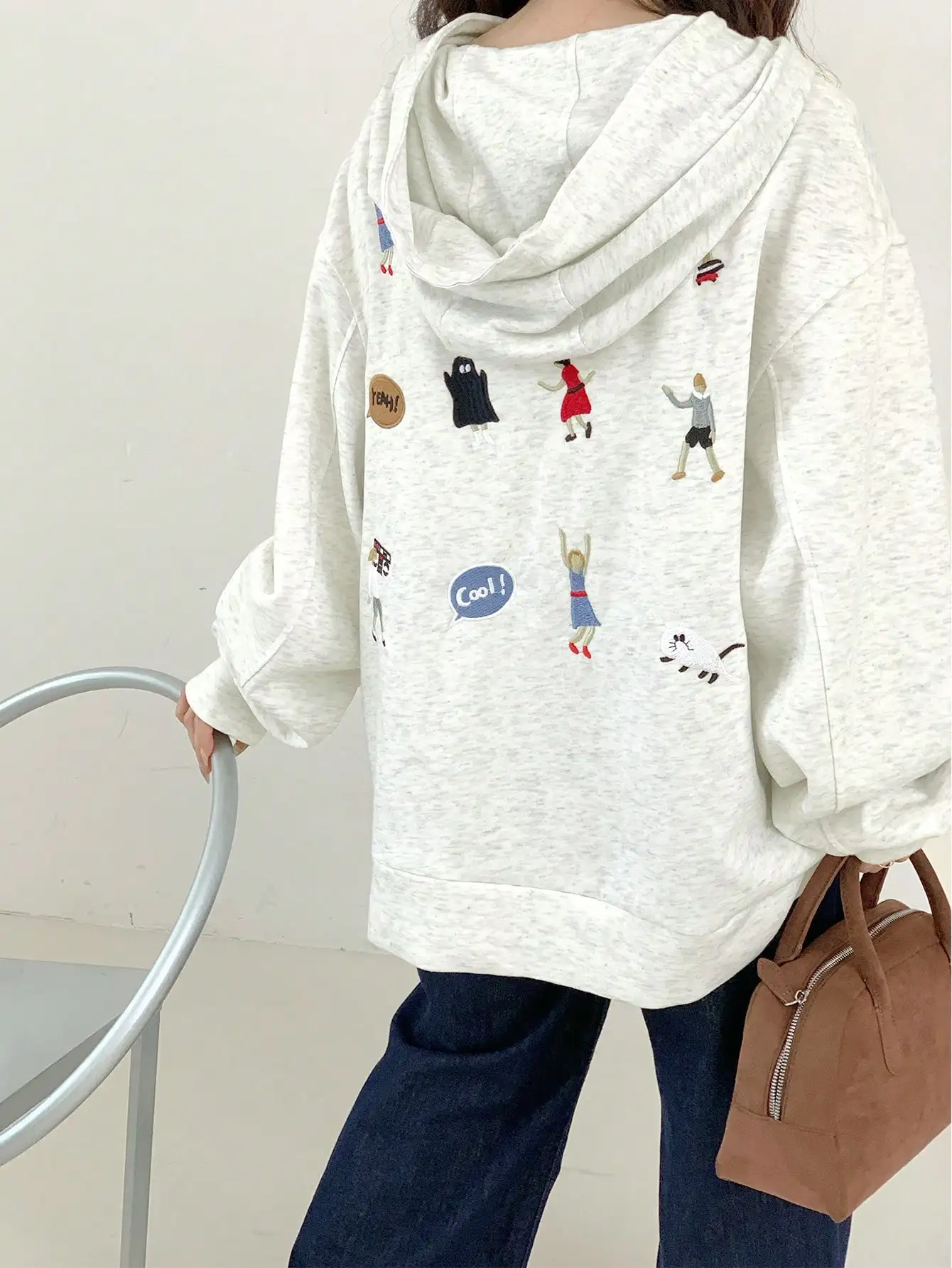 

Korean Chic Cartoon Character Embroider Feluse Autum Trendy Brand Design Couple Loose Lazy Style Jacket