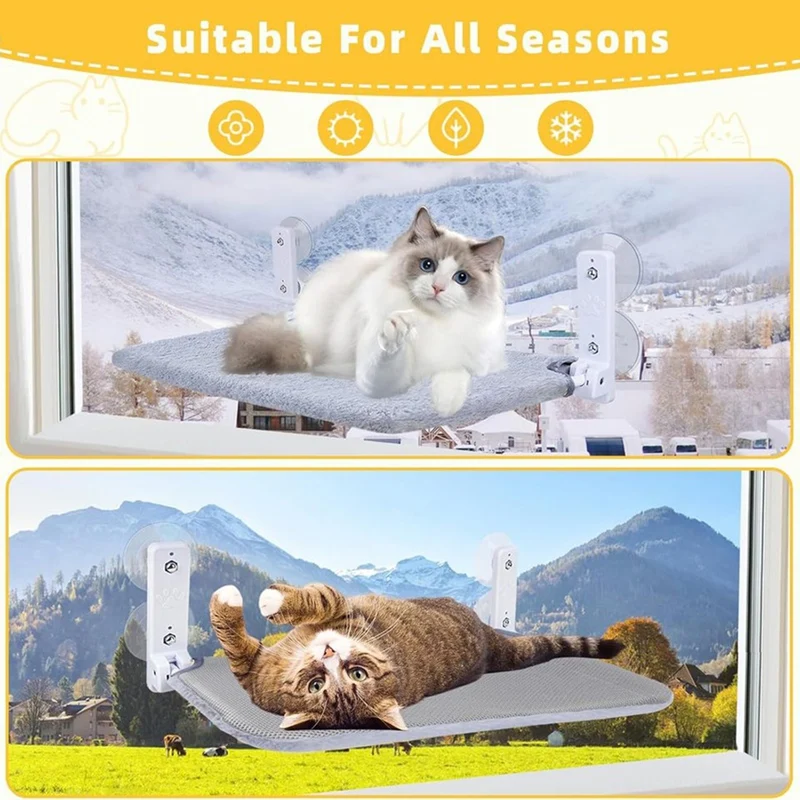 Cat Hammock with 2-in-1 Reversible Cover Suction Cup Foldable Hammock Suspended Cat Nest Bed Balcony Window Glass Cat