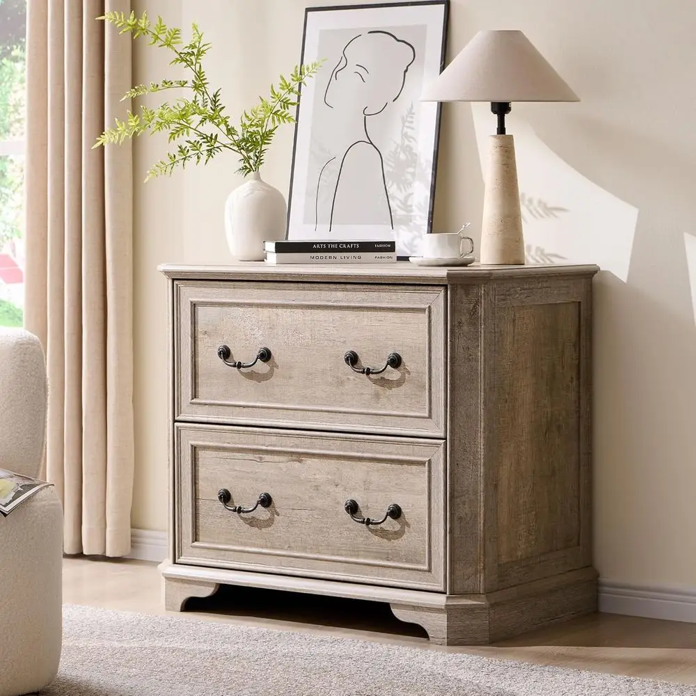 

Large 2-Door Wooden Filing Cabinet with Smooth Drawers, Letter/Legal File Storage, Light Rustic Oak Finish