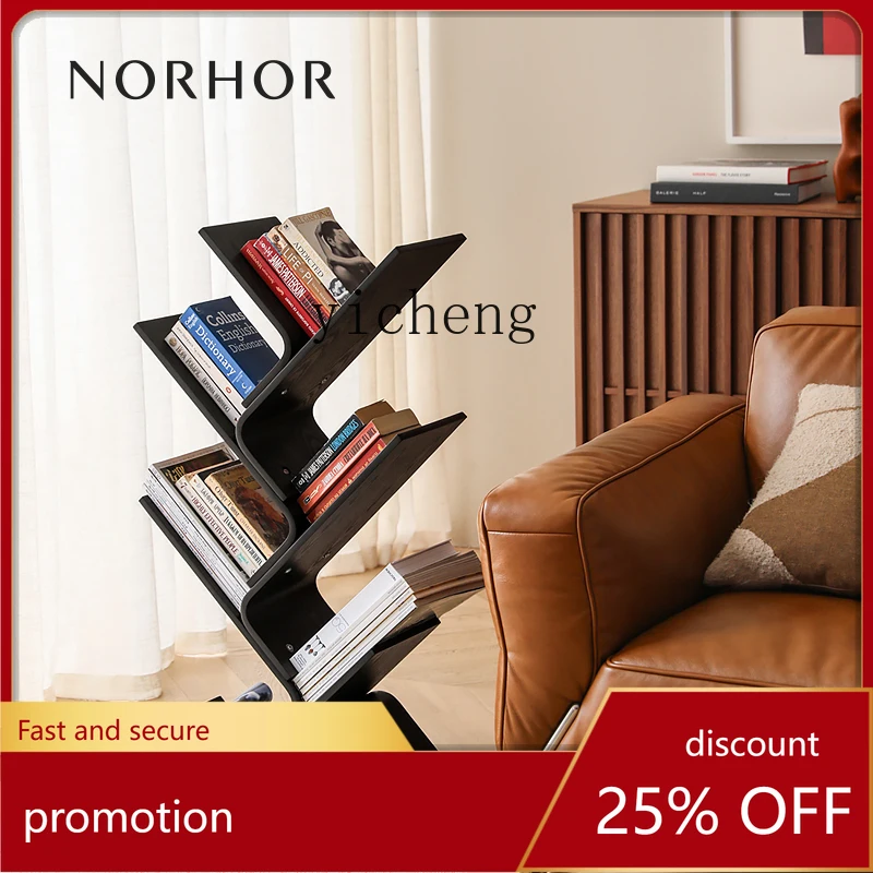 ZML Nordic expression/medieval retro style bookshelf Magazine shelf Vinyl rack Black walnut