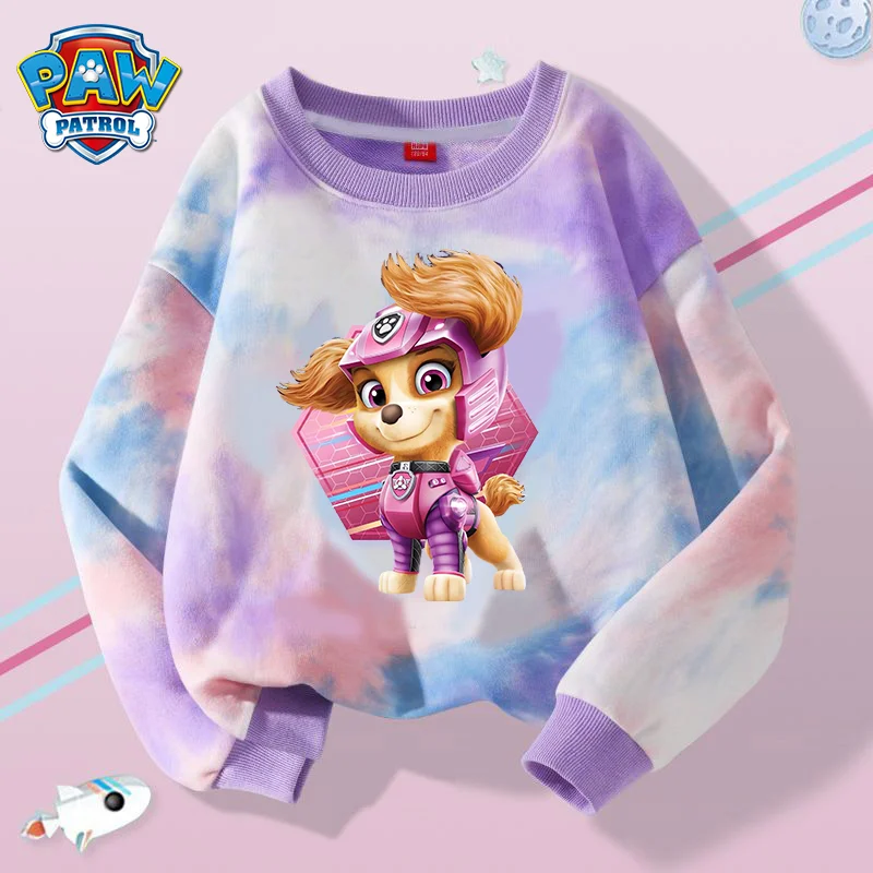 Chase Skye Round Neck Paw Patrol Kid Cartoon Tie-dye Clothing Girl Purple Pullover Top Clothing Clothes Children Sweatshirt Tops