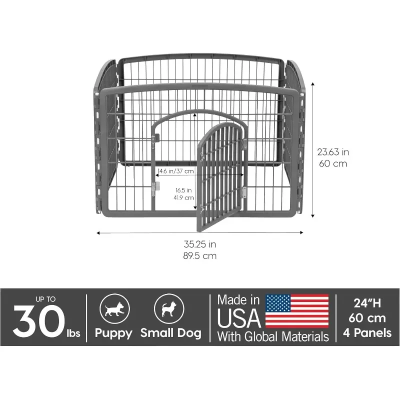 4-Panel Pet Playpen with Door, Dog Playpen, Small and Medium Dogs, Keep Pets Secure, Easy Assemble, Rust-Free,Customizable, Gray