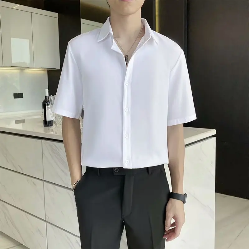 

Мужская летняя тонкая повседневная одежда из ледяного шелка, свободная драпировка f Sve, верхняя стойка, цветная тканая ткань, не содержащая железа, молодежный тренд