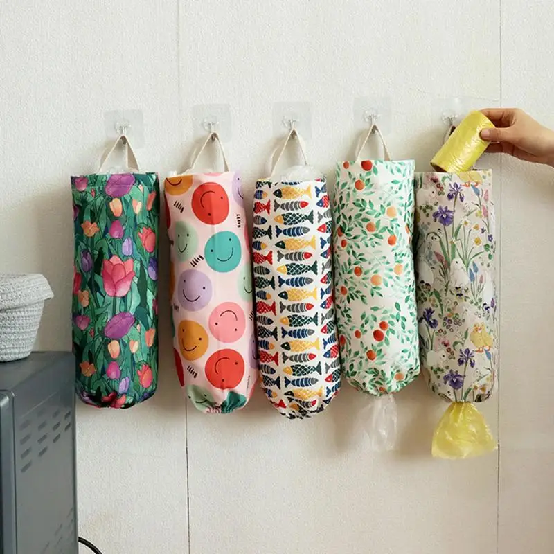 Home Grocery Bag Holder Wall Mount Hanging Storage Trash Garbage Bag Kitchen Garbage Organizer Plastic Bag Holder Dispenser