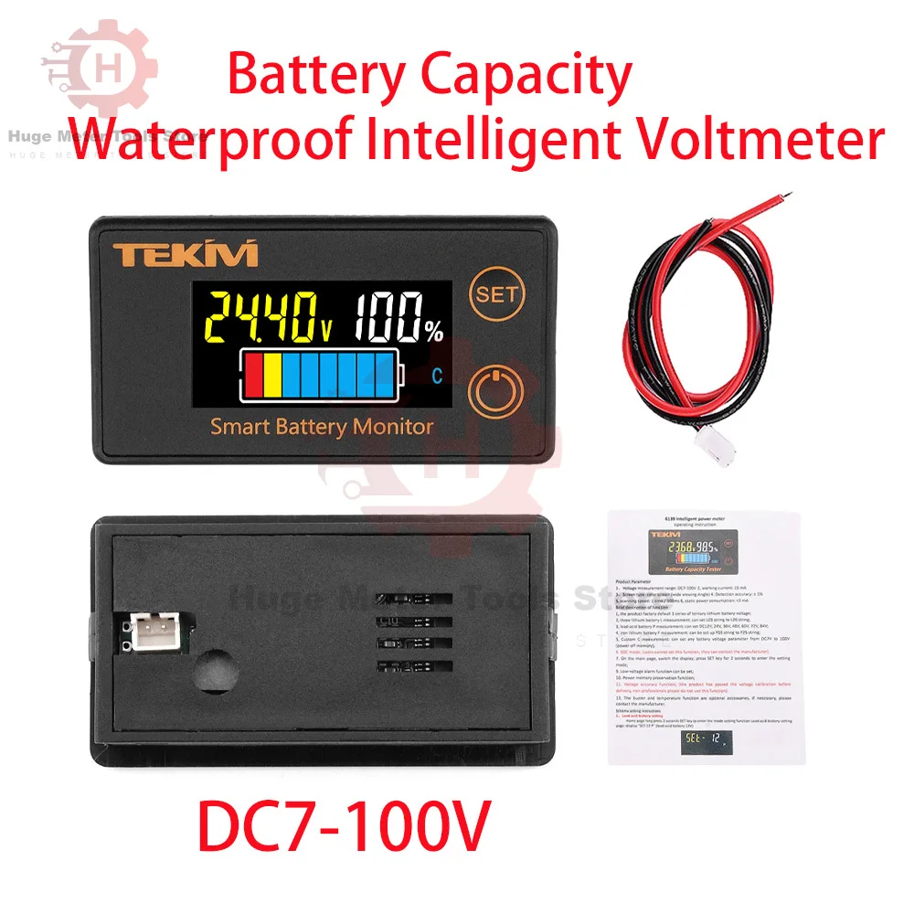 DC7-100V Battery Capacity Indicator LCD Digital Waterproof Intelligent Voltmeter Car Motorcycle Voltage Meter Battery Tester