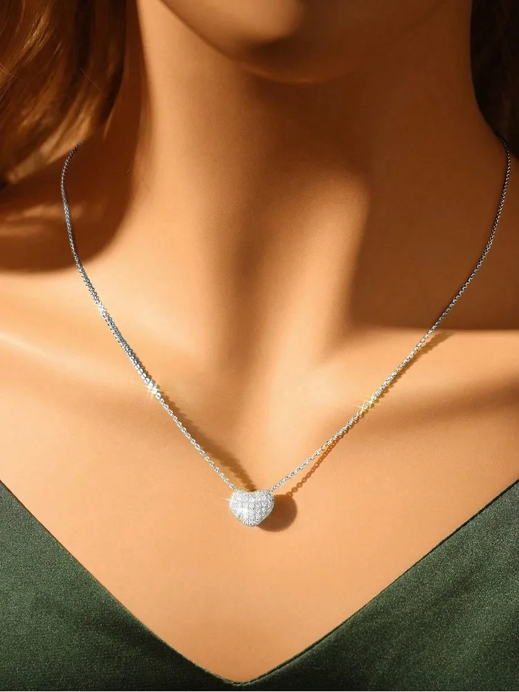 925 Sterling Silver Simplicity Classic Gorgeous Zircon Love Heart Necklace For Women Anniversary Party High Quality Fine Jewelry