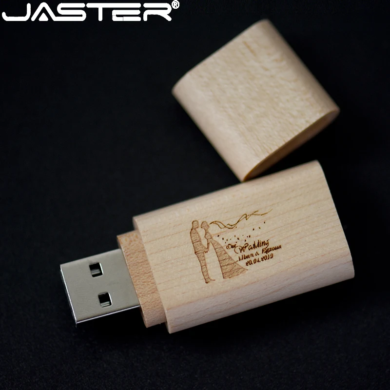 JASTER Wooden Three piece set USB 2.0 Flash Drives 128GB Free Custom Logo 64GB 32GB Pen drive Creative Gift Memory Stick U disk