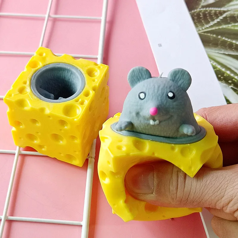 Pop Up Funny Mouse And Cheese Block Squeeze Anti Stress Toy Hide And Seek Figures Stress Relief Fidget Toys For Kids Adult