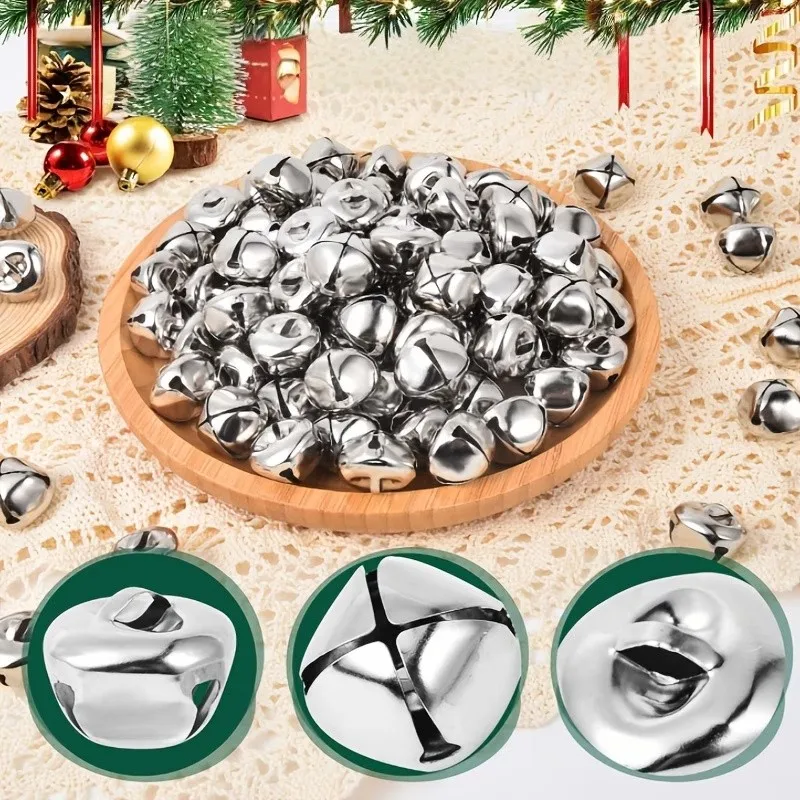 120 pcs 20mm Cross Bells, Small Delicate Size, Wedding Decoration Christmas Tree Decor, Clear Crisp Sound, Silver