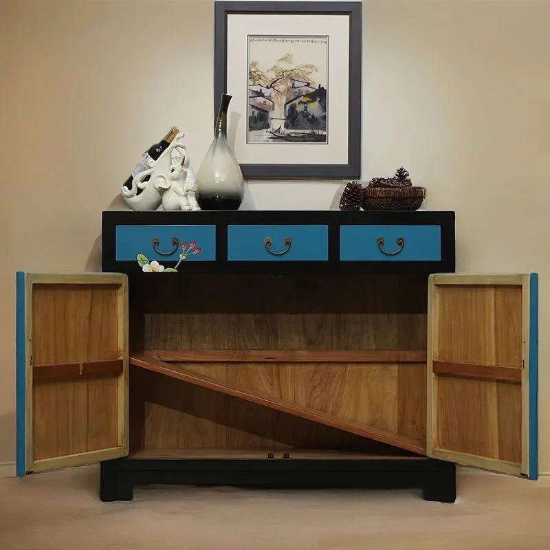 Hotel Clubhouse Homestay Entry Shoe Cabinet Hand Painted Solid Wood Partition Painted Entrance Cabinet Living Room Short Cabinet