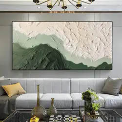 Abstract minimalist beach canvas print, textured wall art green ocean waves painting, large wall art living room decor, no frame