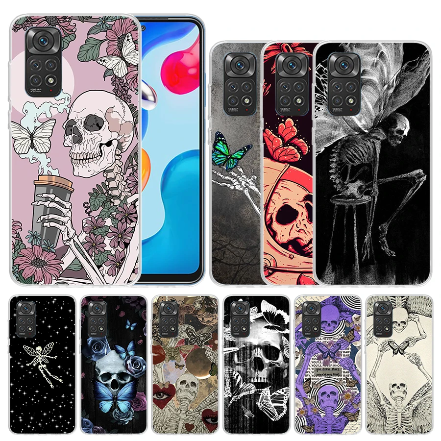 Retro Skull Butterfly Soft Cover for Xiaomi Redmi Note 12 11S 11T 11E 10S 10 Pro Print Phone Case 11 9S 9 9T 8 8T 7 6 5 Plus Coq