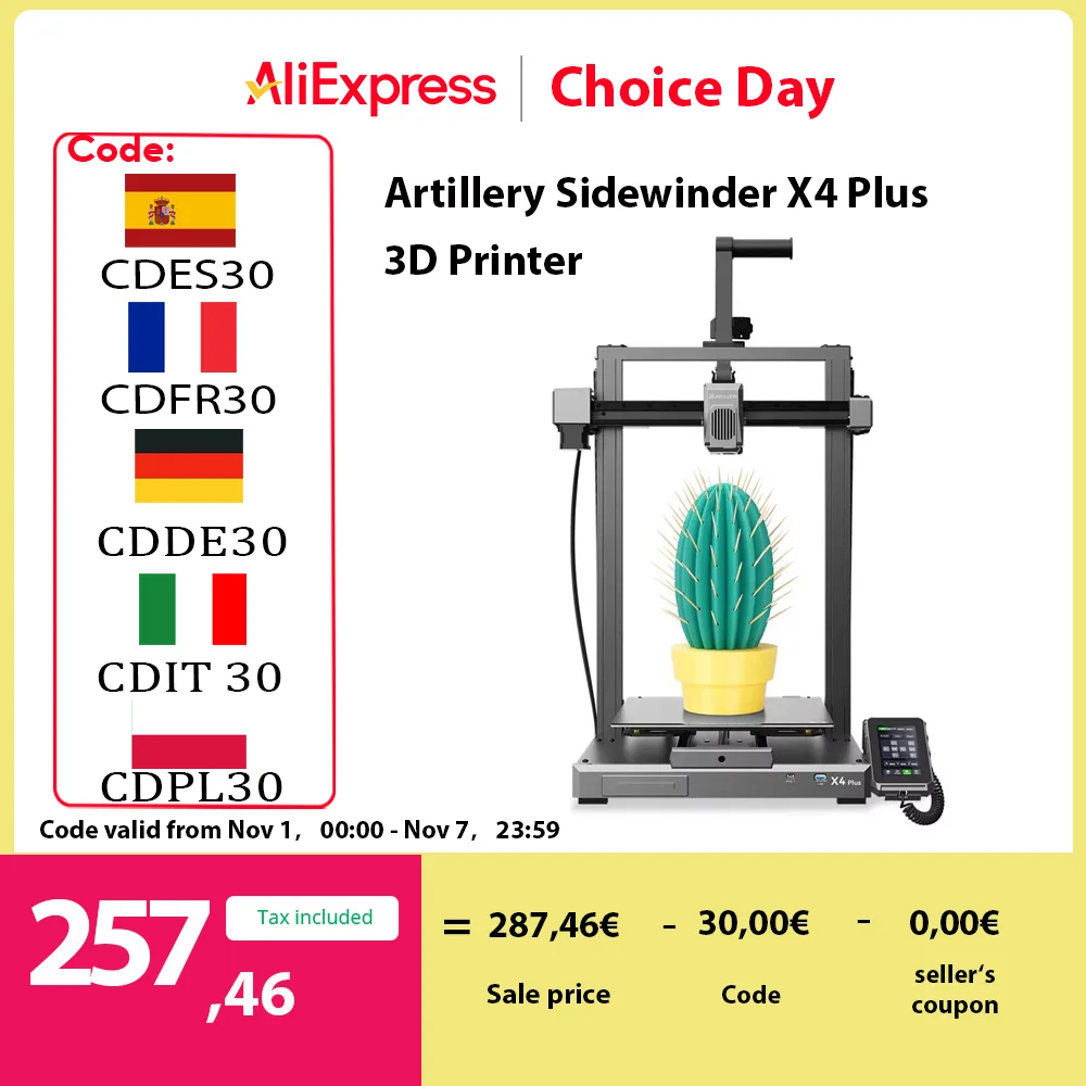 Artillery Sidewinder X4 Plus 3D Printer, 500mm/s Print Speed, Build Volume, XY-Metal Linear Guide Rail,Auto Levelling, 8000 rpm