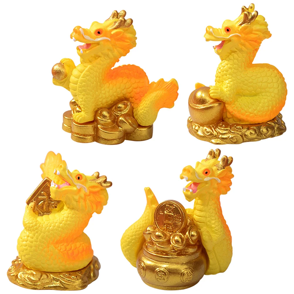 

4 Pcs Mini Dragon Ornaments New Year Figurine Resin Figurines Miniature Crafts Landscape Decor Home