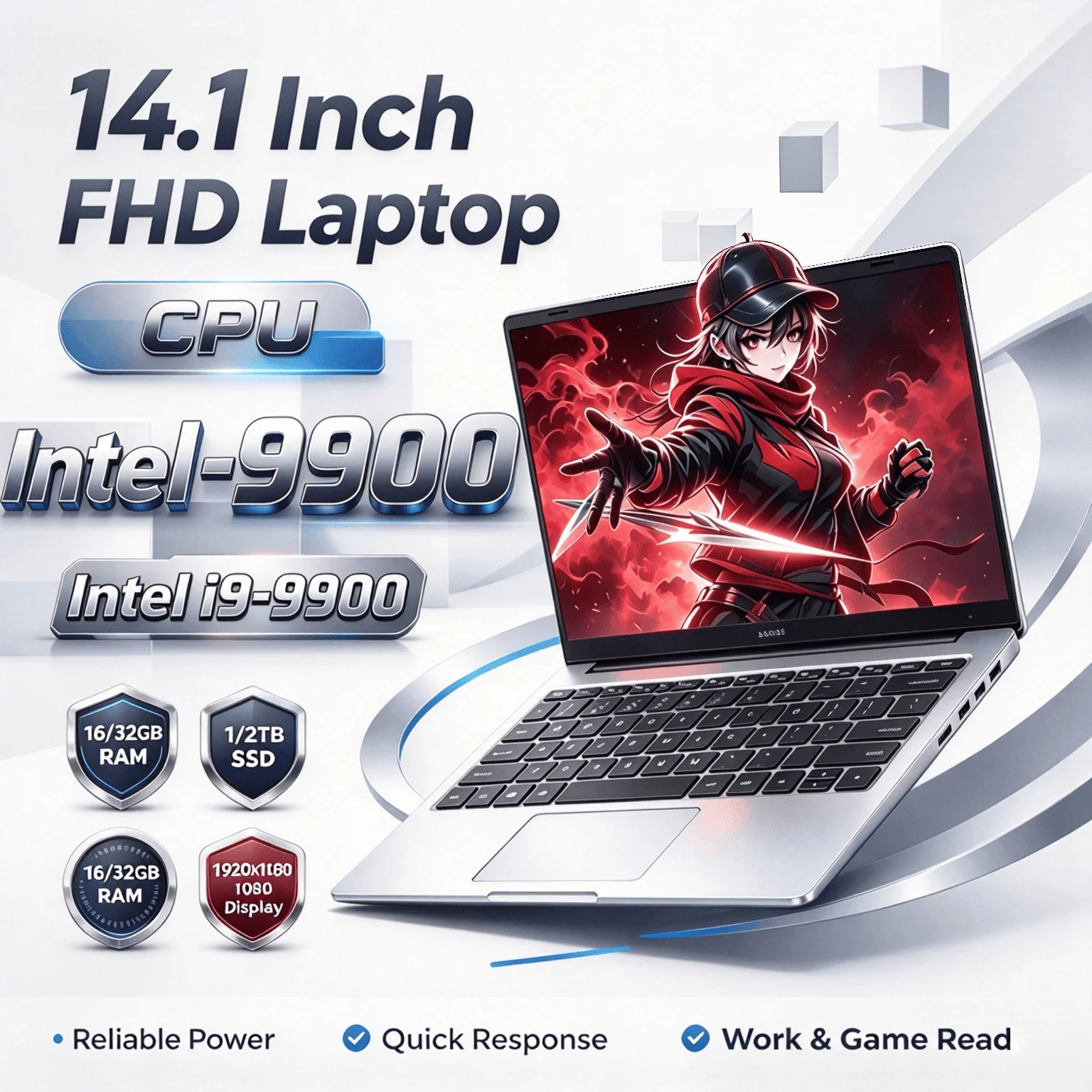 2026 Intel i9 9900 14.1 Inch Slim Laptop 32GB 2TB NVMe SSD WiFi6 BT5.2 FHD Notebook Gaming Design Office Study Pro Max