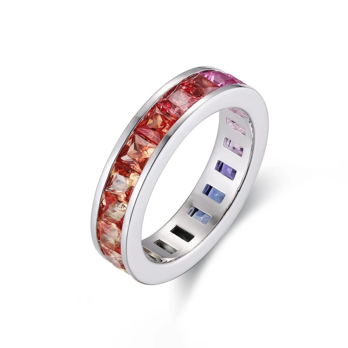 Classic Princess Multi-Color Sapphire Eternity Ring 14K 18K White Gold Rainbow Color 2.06ct Lab Grown Diamond Wedding Bands Ring