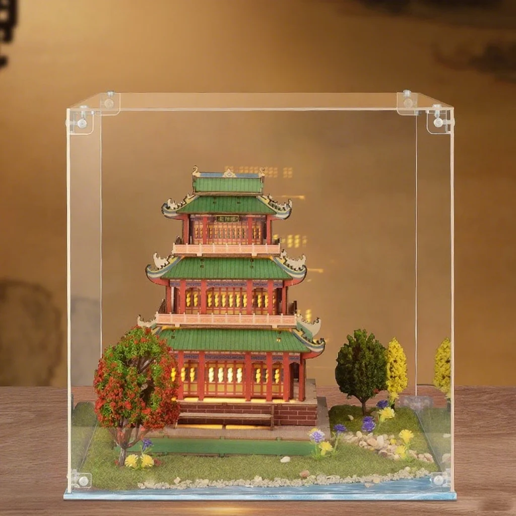3D Wooden Assembly Model Chinese Ancient Tower Pagoda Style DIY Craft Kit Precision Cut Yueyang Pavilion Architectural Display