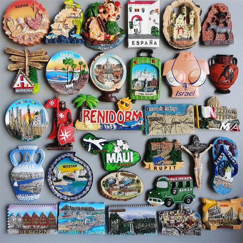 Fridge Magnets Tourist Souvenir Israel Roma Hawaii Switzerland Finland Spain Rupit Moster Capetown Korea Crete Budva Bremen Gift