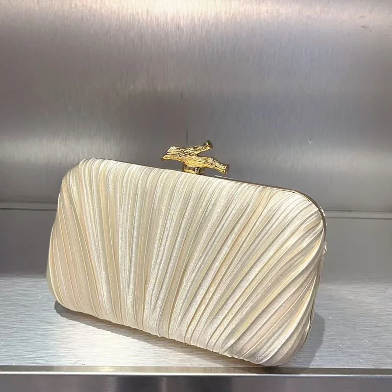 Luxury Fashion Satin Pleated Clutch Purse Women Handbag Wedding Party Banquet Bag Exquisite Evening Bag Shoulder Crossbody Bag